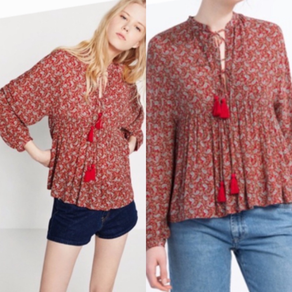 Zara red paisley top